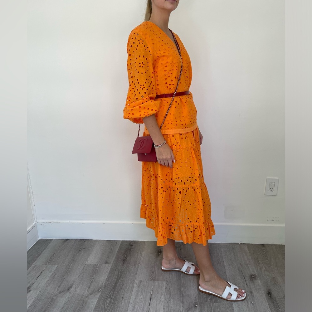 Top Zara lacy eyelets cotton joyful orange color